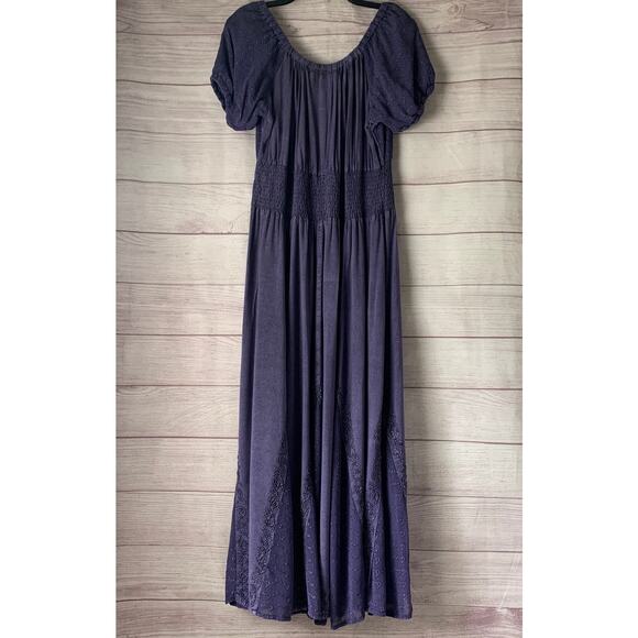 The Pyramid Collection Boho Purple Peasant Maxi Dress Floral Embroidery Size L - Picture 7 of 16